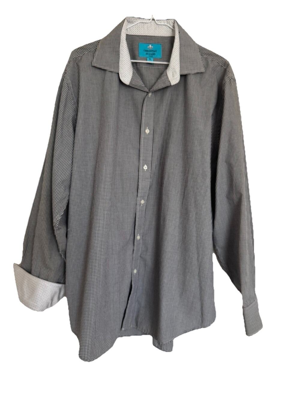 Christian Aujard Paris black and white check button front shirt size XL
